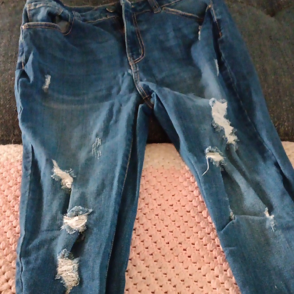 Women's Blue Distressed Jeans